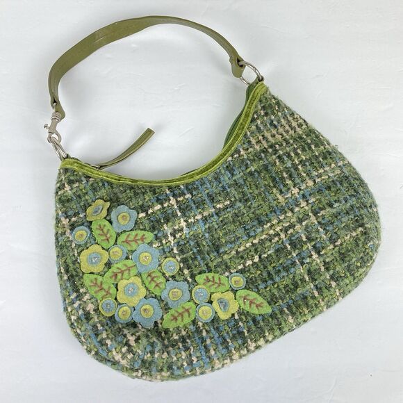 Y2K Hobo Shoulder Bag Half Moon Green 
 Plaid Preppy Academia VTG - Picture 1 of 10